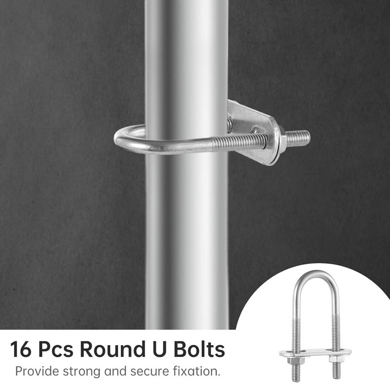 Generic 16 Pcs Stainless Steel U Bolts M6, Round U Clamp with Nuts, Washers, and Frame Plates for Pipes, 0.87 Inner Width, 70Mm Length - Image 2