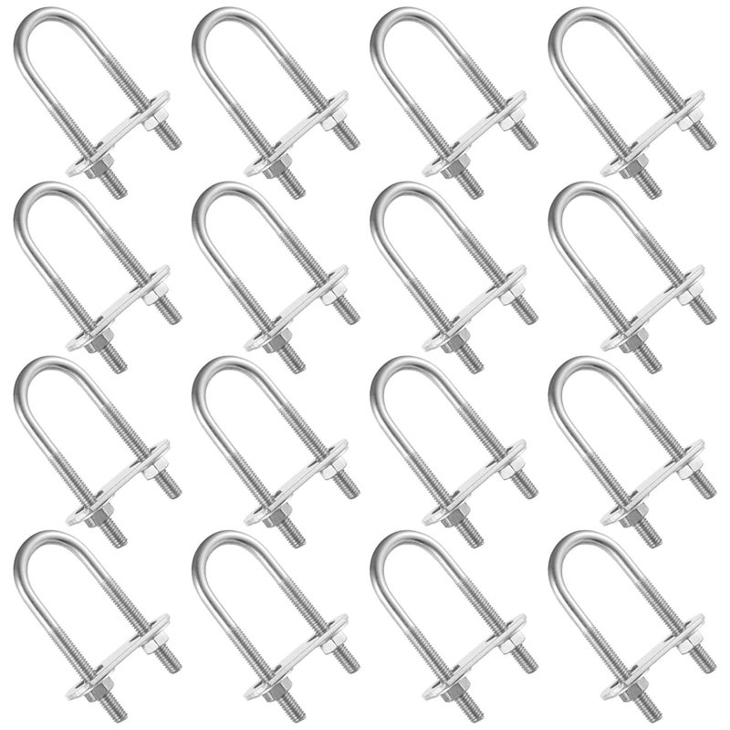 Generic 16 Pcs Stainless Steel U Bolts M6, Round U Clamp with Nuts, Washers, and Frame Plates for Pipes, 0.87 Inner Width, 70Mm Length - Image 3