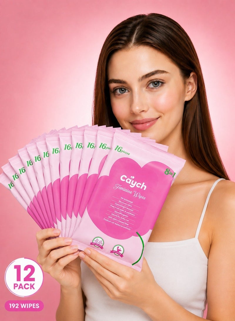 CAYCH Feminine Intimate Hygiene Wipes 16 x 12 - 192 Sheets for Women, 8 in 1 PH Balanced, Deodorizing, Moisturizing, Hypoallergenic, Flushable Biodegradable Personal Care Cleaning Wet Wipes - Image 1