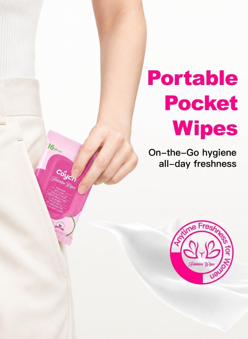 CAYCH Feminine Intimate Hygiene Wipes 16 x 12 - 192 Sheets for Women, 8 in 1 PH Balanced, Deodorizing, Moisturizing, Hypoallergenic, Flushable Biodegradable Personal Care Cleaning Wet Wipes - Image 3