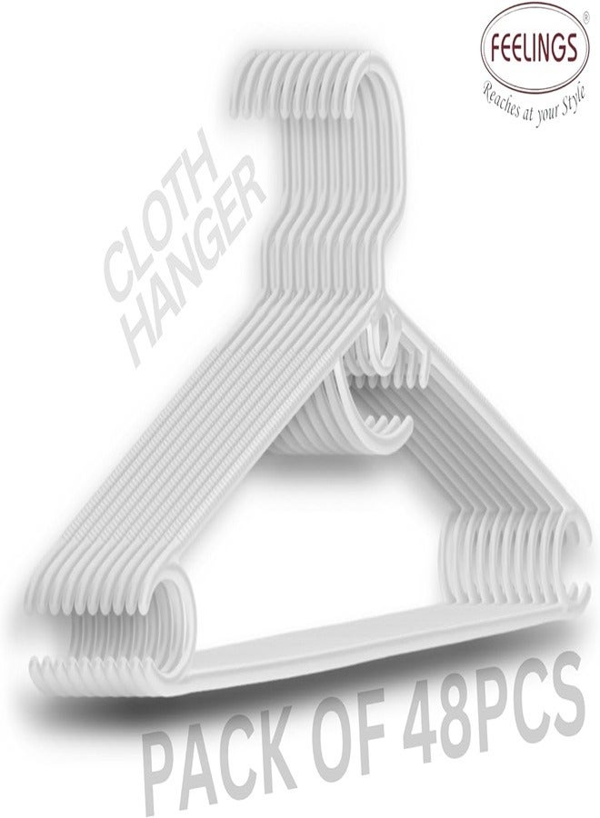 Feelings FEELINGS Plastic Arch Hanger Non-Slip Clothes Hanger With Notches, Hangers For Wardrobe, Cloth Display Rack For Space Saving Closet Storage Organizer, Plastic Clothes Hanger 48Pcs, White - Image 3
