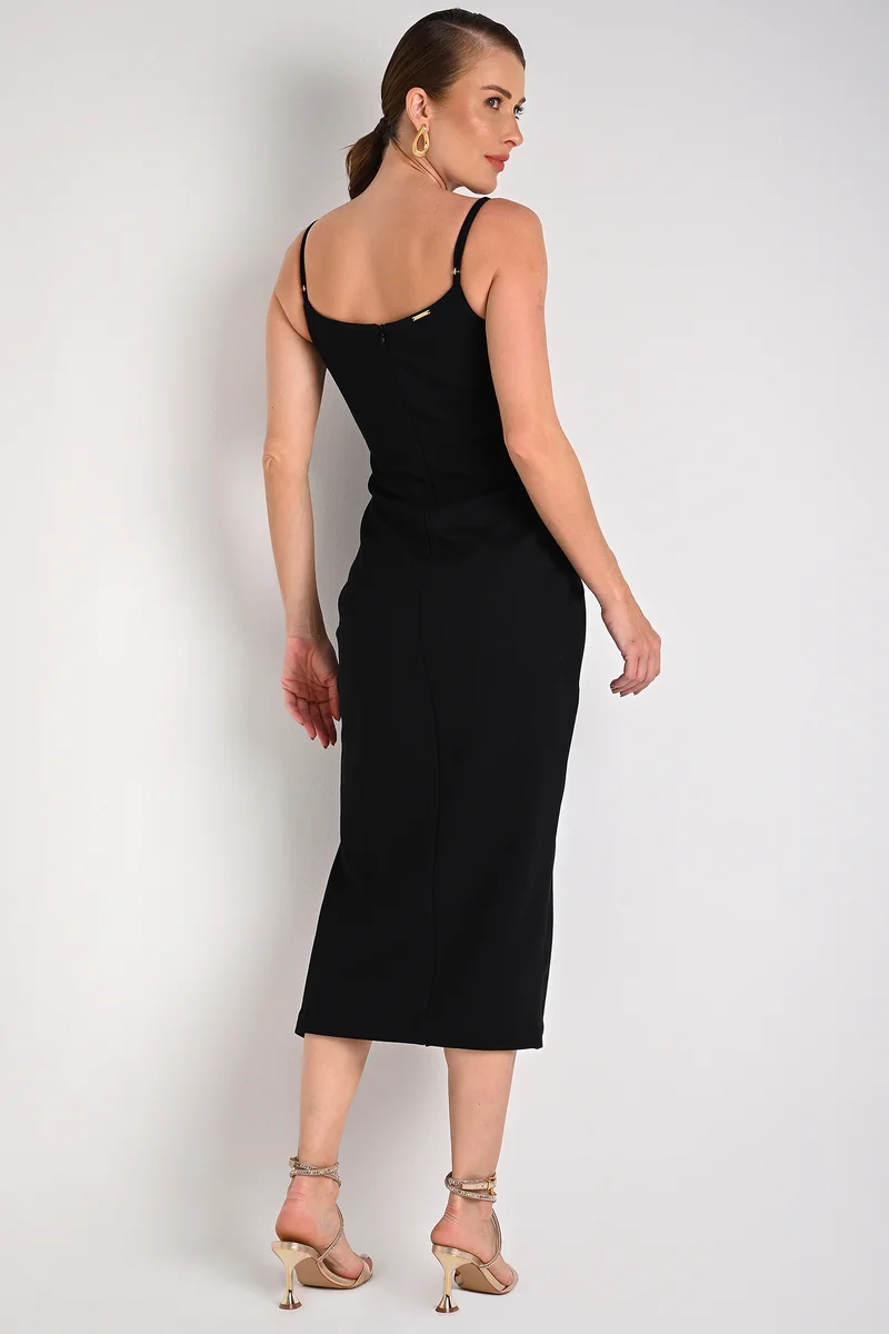 Carmen Steffens Luxury Midi Dress with Slit Black