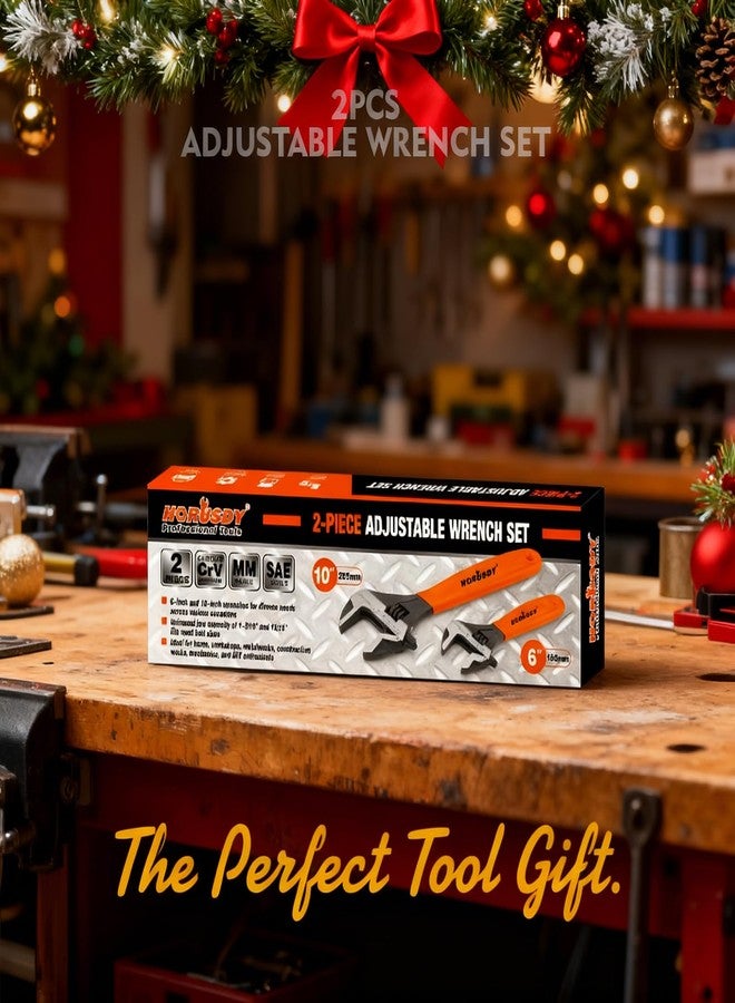 HORUSDY Adjustable Wrench Set | 2-Piece | 6-Inch and 10-Inch Wrenches | Metric & SAE Scales | Cushion Grip Wrench | Cr-V Steel - Image 2