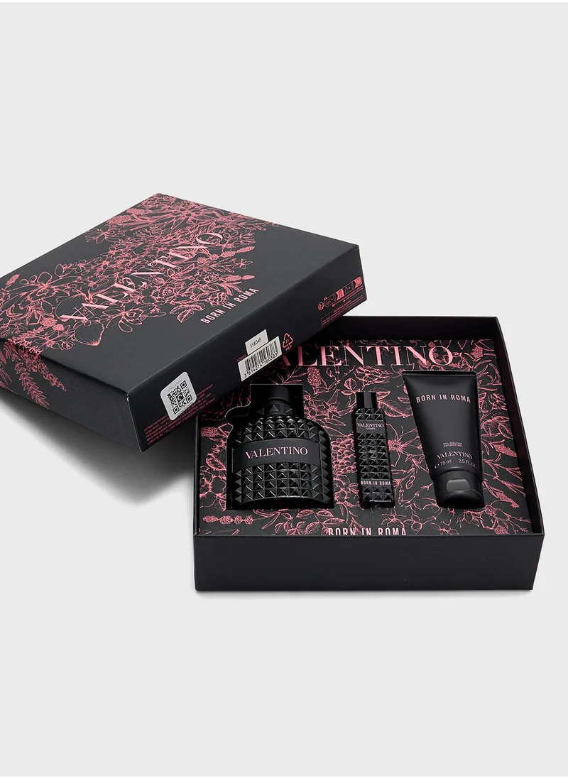 فالانتينو Born In Roma Uomo Holiday Set - EDT 100ml, EDT 15ml (Travel Spray) & Shower Gel 75ml