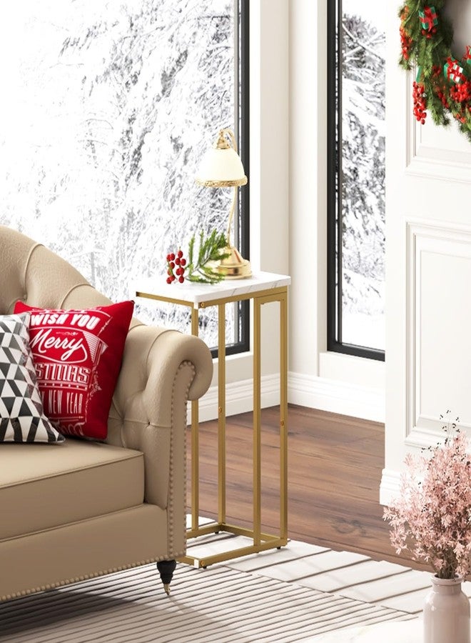 Function Home C Shaped End Table, Small Side Tables for Sofa Bed, Couch Tables That Slide Under, Drink Snack Table for Living Room Bedroom Small Space, White Wood Top and Gold Metal Frame - Image 5
