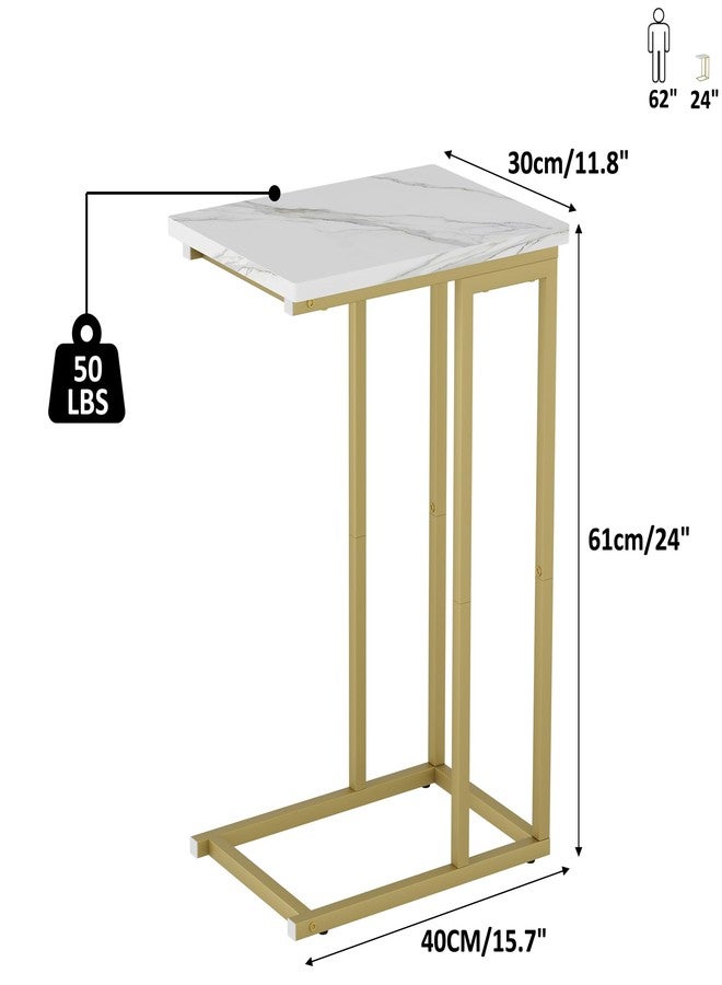 Function Home C Shaped End Table, Small Side Tables for Sofa Bed, Couch Tables That Slide Under, Drink Snack Table for Living Room Bedroom Small Space, White Wood Top and Gold Metal Frame - Image 3