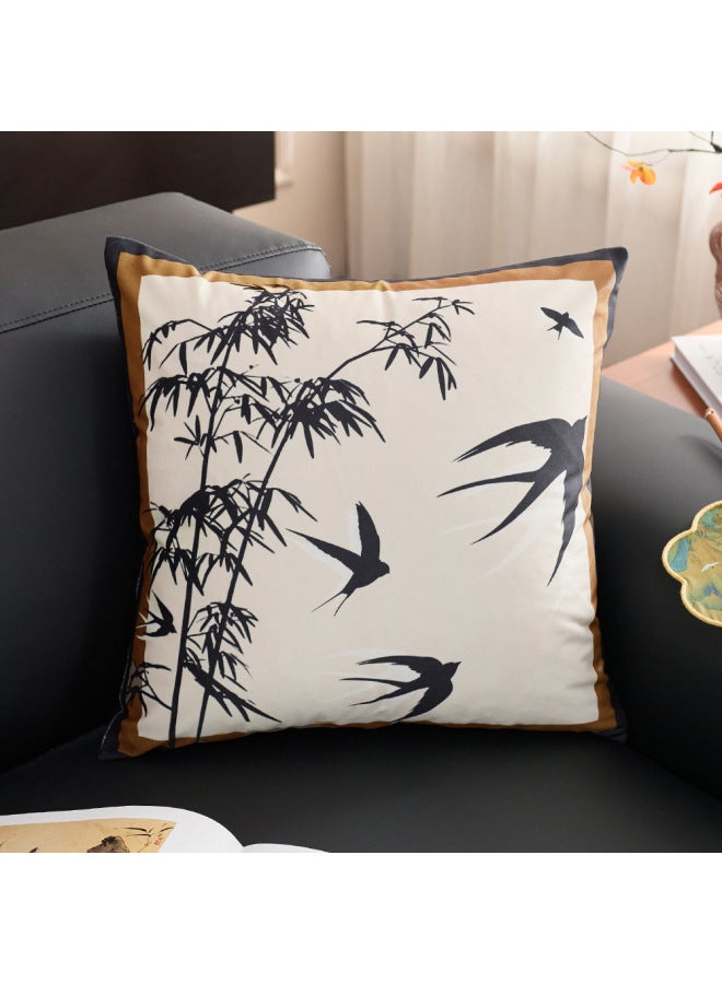 New Chinese Printed Pillow Case Retro Light Luxury High-end Sofa Pillow Back Cushion Waist Pillow Bay Window Decoration Ornaments