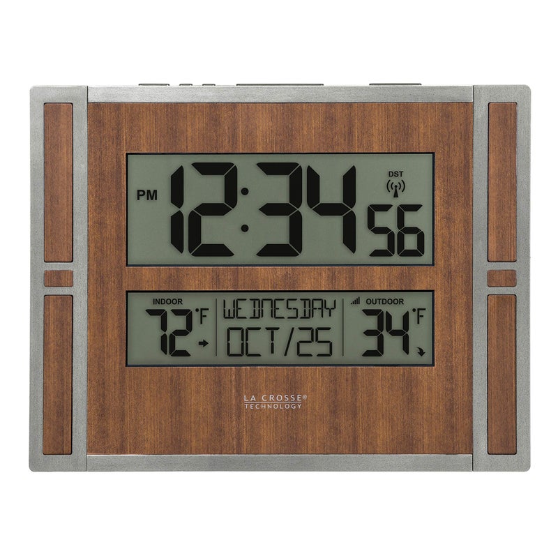 La Crosse Technology La Crosse Technology BBB86088 Atomic Digital Wall Clock with Indoor  Outdoor Temperature 