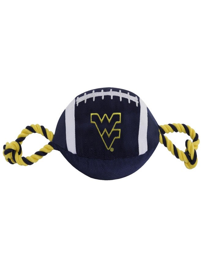 Pets First NCAA West Virginia Mountaineers Nylon Football Dog Toy, Tough Quality Nylon Materials, Strong Pull Ropes, Inner Squeaker, Collegiate Team Color - Image 1