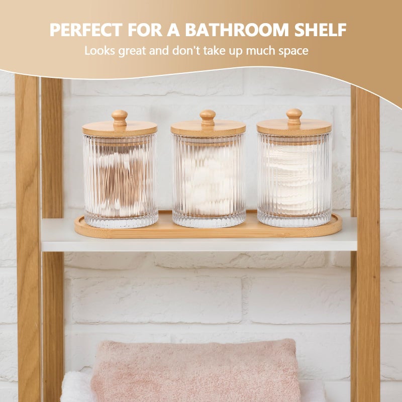 eggs sound 3 Pack Qtip Holder - Bathroom Organizers and Storage, Cotton Round Holder Floss Pick Cotton Ball Holder Swab Dispenser Set with Tray, Glass Apothecary Jars with Lids, -sw clear y - Image 3