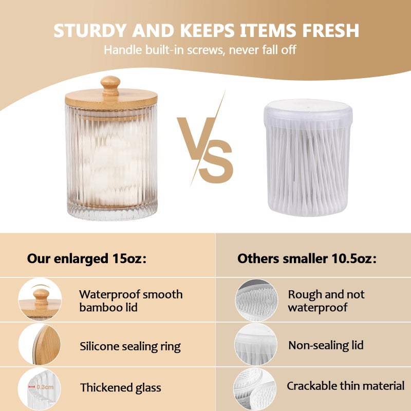 eggs sound 3 Pack Qtip Holder - Bathroom Organizers and Storage, Cotton Round Holder Floss Pick Cotton Ball Holder Swab Dispenser Set with Tray, Glass Apothecary Jars with Lids, -sw clear y - Image 5