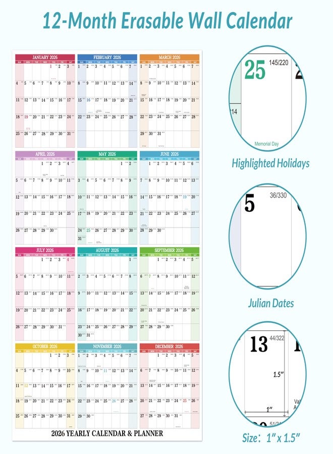 BooQool Dry Erase Calendar 2024 - 2024 Yearly Wall Calendar, Erasable Wall Calendar 2024, Jan 2024 - Dec 2024, 12 Months Yearly Wall Calendar, 34.8'' × 22.8'', 2-Sided Horizontal/Vertical Reversible, Erasable - Image 4