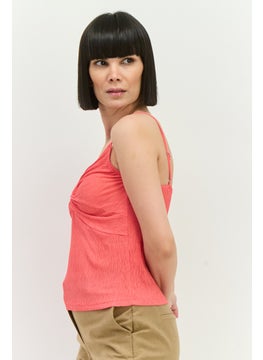 MANGO Women V-Neck Sleeveless Textured Top, Pink  - Image 2
