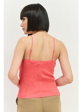 MANGO Women V-Neck Sleeveless Textured Top, Pink  - Image 3