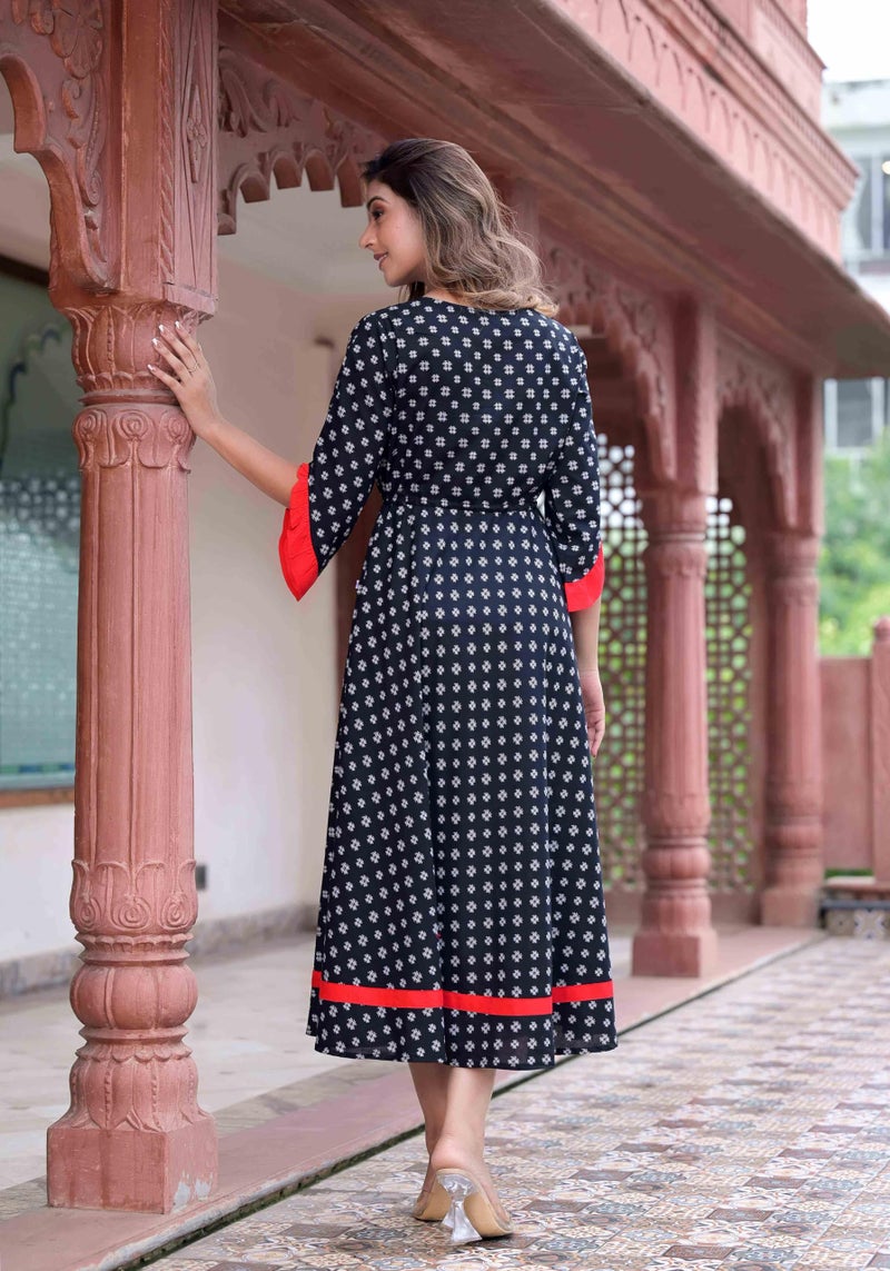 Yash Gallery Women's Cambric Cotton Embroidered Flared Regular Fit Kurta For Women (1198Ykblack_Black_X-Large) - Image 4