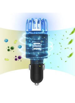 Car Air Purifier Ionizer, 12V Plug in Ionic Anti Microbial Deodorizer with Dual USB Charger, Pet and Food Odors, Allergens, Viruses, Black