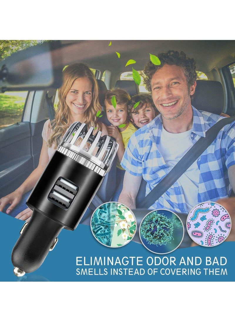 SYOSI - Car Air Purifier Ionizer, 12V Plug in Ionic Anti Microbial Deodorizer with Dual USB Charger, Pet and Food Odors, Allergens, Viruses, Black - Image 1