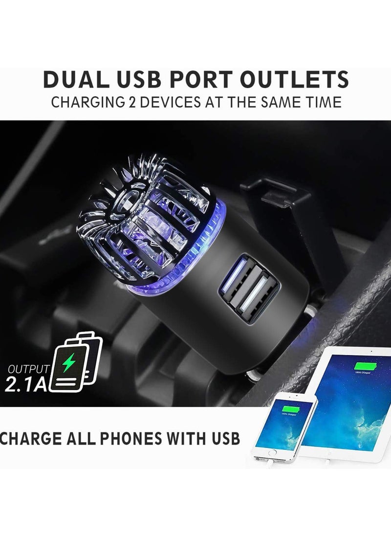 SYOSI - Car Air Purifier Ionizer, 12V Plug in Ionic Anti Microbial Deodorizer with Dual USB Charger, Pet and Food Odors, Allergens, Viruses, Black - Image 1