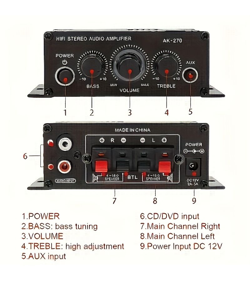 400W Mini 2 Channel Car Audio Amplifier with Bass Boost Treble Control RCA AUX - Image 3