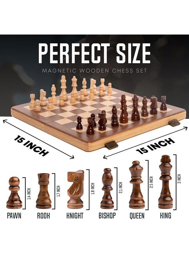 Chess Armory Chess Sets by - 15 Inch Magnetic Wooden Chess Set Board Game for Adults and Kids with Extra Queen Pieces - Image 2