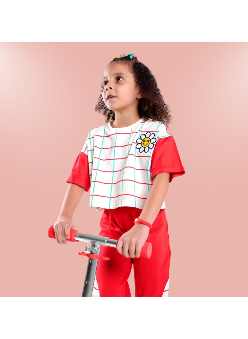 AIKO - طقم مكون من قطعتين من توب قصير وبنطال رياضي باللونين الأحمر والأبيض للأطفال من عمر 9 إلى 10 سنوات - Image 2