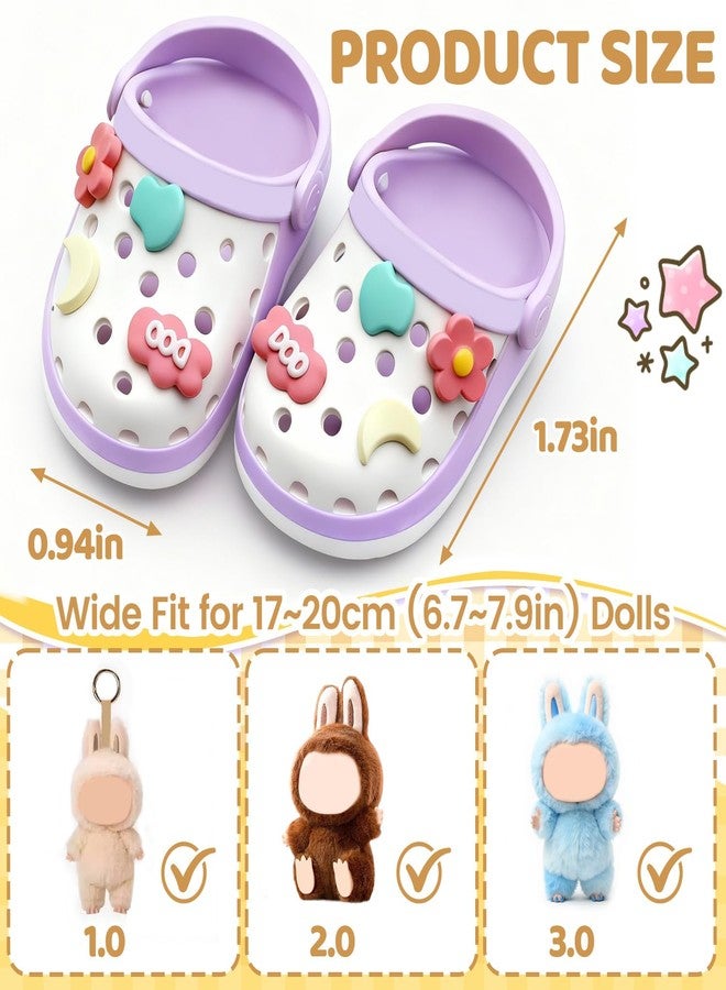 OLLBIT Doll Shoes,6.7in(17cm) Plastic Doll Dress up Shoes,Doll Decoration Accessories for Mini Clog Shoes with Cute Decoratives,Dual-Tone Oil Painting Design with Removable Ornament (Purple) - Image 2
