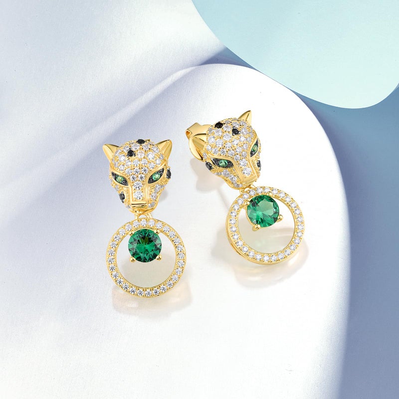 Santuzza 925 Sterling Silver Gemstone Golden Leopard Earrings Green Spinel Cubic Zirconia Stud Earrings for Women - Image 3