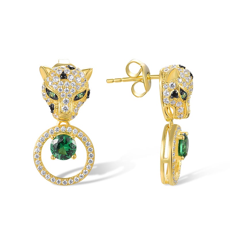 Santuzza 925 Sterling Silver Gemstone Golden Leopard Earrings Green Spinel Cubic Zirconia Stud Earrings for Women - Image 2