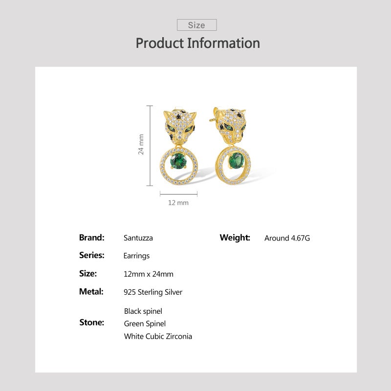 Santuzza 925 Sterling Silver Gemstone Golden Leopard Earrings Green Spinel Cubic Zirconia Stud Earrings for Women - Image 4