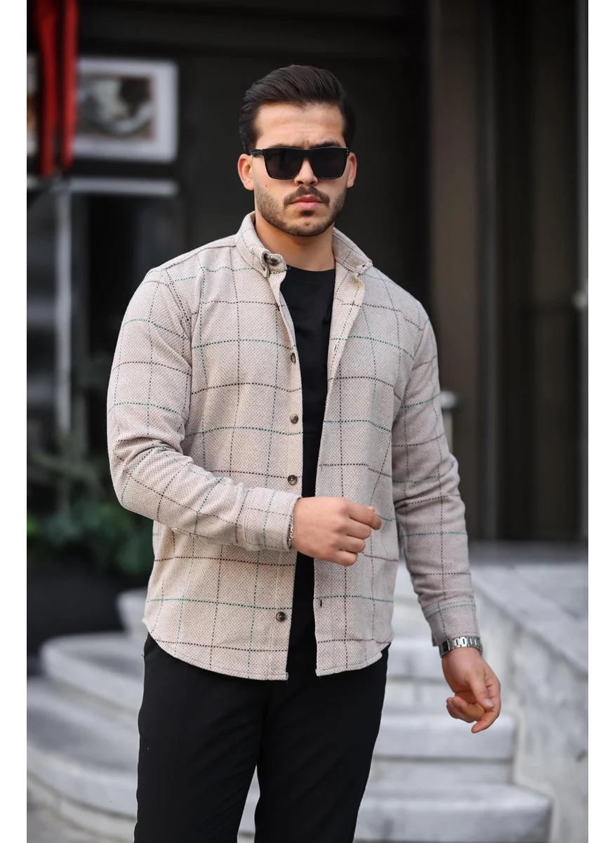 Miron Beige Patterned Regular Fit Lumberjack Shirt - 2451