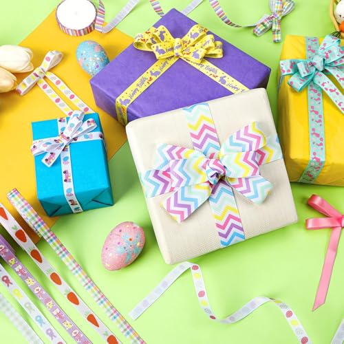 SANNIX 20 Pieces 40 Yards Easter Ribbon, 3 Size Grosgrain Ribbons Eggs Bunny Carrot Spring Flower Craft Ribbon for Gift Wrapping Easter Basket Wreaths Decoration(20x2yd) - Image 3