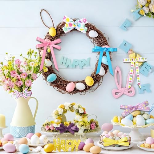 SANNIX 20 Pieces 40 Yards Easter Ribbon, 3 Size Grosgrain Ribbons Eggs Bunny Carrot Spring Flower Craft Ribbon for Gift Wrapping Easter Basket Wreaths Decoration(20x2yd) - Image 5