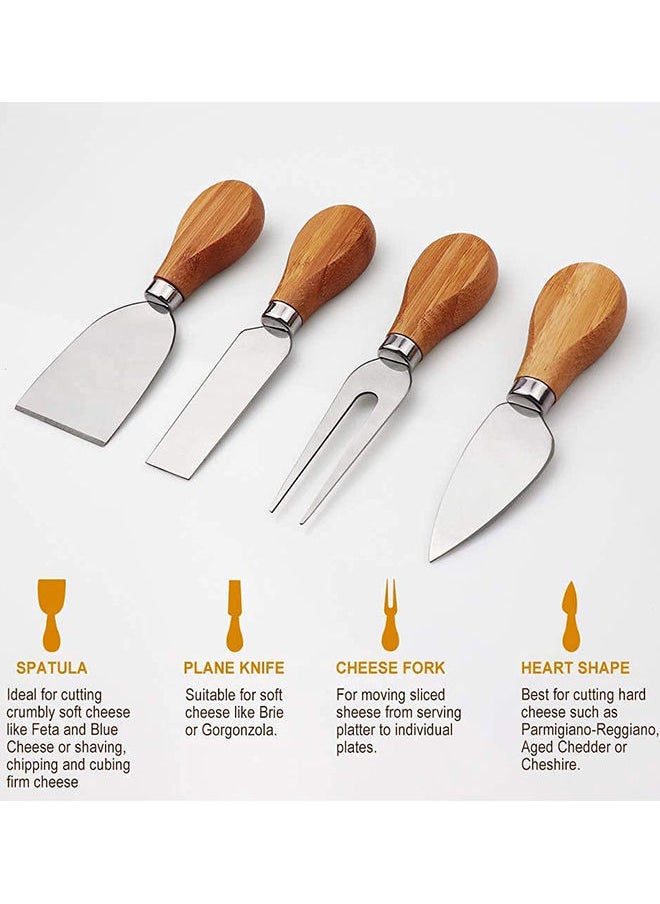 Loquat Bamboo Cheese Board and Knife Set Brown/Silver 13inch  - Image 4