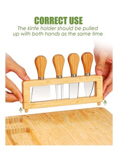 Loquat Bamboo Cheese Board and Knife Set Brown/Silver 13inch  - Image 2