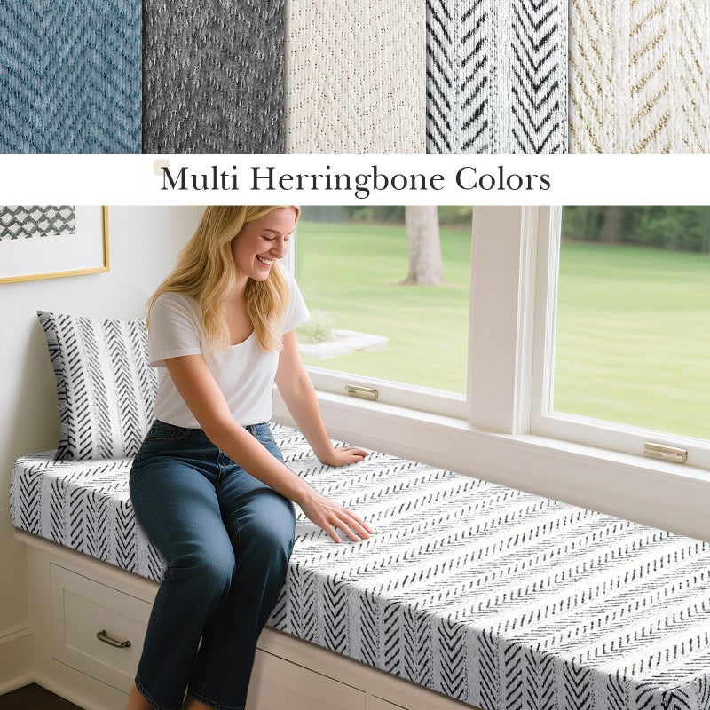 Leinuosen Bench Cushion 42x16x4 Inch for Indoor Furniture Weaving Texture Chenille Kitchen Bay Window Non Slip Seat Cushion Tufted Thicken Pad for Patio Porch, Mud Room Entryway (Black and White) - Image 4