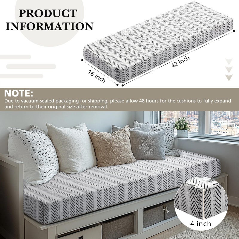 Leinuosen Bench Cushion 42x16x4 Inch for Indoor Furniture Weaving Texture Chenille Kitchen Bay Window Non Slip Seat Cushion Tufted Thicken Pad for Patio Porch, Mud Room Entryway (Black and White) - Image 2
