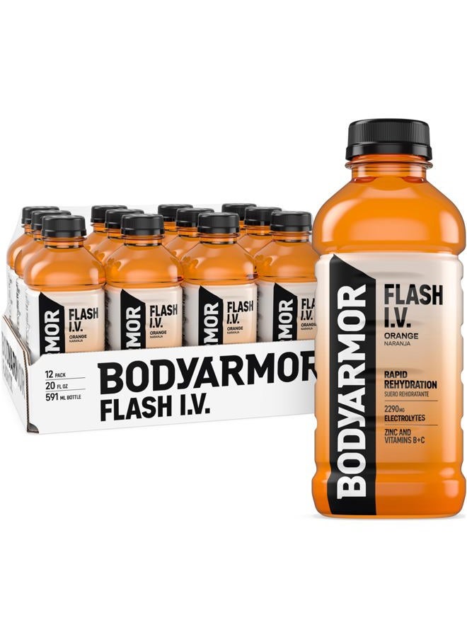 BODYARMOR Flash I.V. Electrolyte Beverage, Orange, Hydration Drink with Coconut Water For Rapid Rehydration, Post Workout Recovery, 20 Fl Oz (Pack of 12) - Image 1