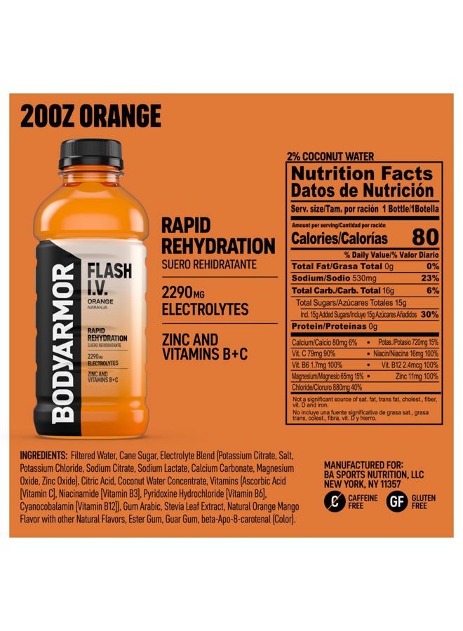 BODYARMOR Flash I.V. Electrolyte Beverage, Orange, Hydration Drink with Coconut Water For Rapid Rehydration, Post Workout Recovery, 20 Fl Oz (Pack of 12) - Image 2