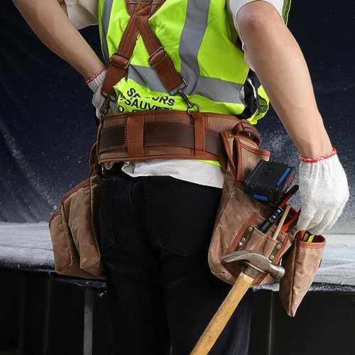 TOURBN Tourbon Detachable Heavy Duty Carpentry Tool Belt with Suspenders Canvas Padded Framing Rig for Construction Framers - Image 2