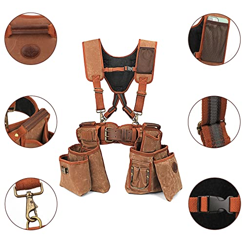 TOURBN Tourbon Detachable Heavy Duty Carpentry Tool Belt with Suspenders Canvas Padded Framing Rig for Construction Framers - Image 4