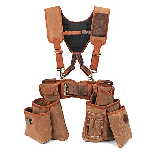 TOURBN Tourbon Detachable Heavy Duty Carpentry Tool Belt with Suspenders Canvas Padded Framing Rig for Construction Framers - Image 1
