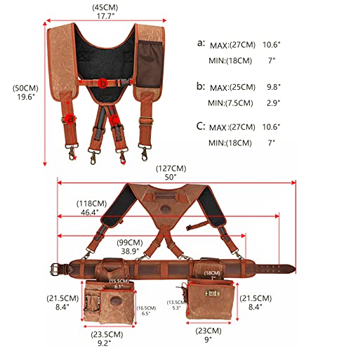 TOURBN Tourbon Detachable Heavy Duty Carpentry Tool Belt with Suspenders Canvas Padded Framing Rig for Construction Framers - Image 5