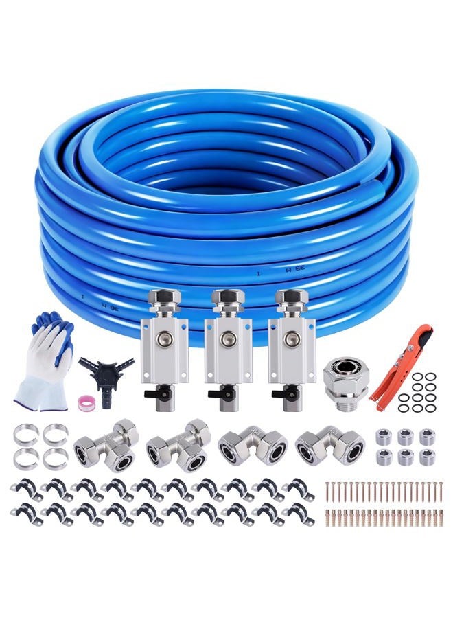 boeray مجموعة أنابيب الهواء من بوراي 3/4 بوصة 100 قدم نظام أنابيب الهواء المضغوط HDPE-ألمنيوم-HDPE مع كتل ألمنيوم بأربعة اتجاهات وصمامات نحاسية ومجموعة ملحقات أنابيب الهواء لملحقات ضاغط الهواء للمرآب - Image 1