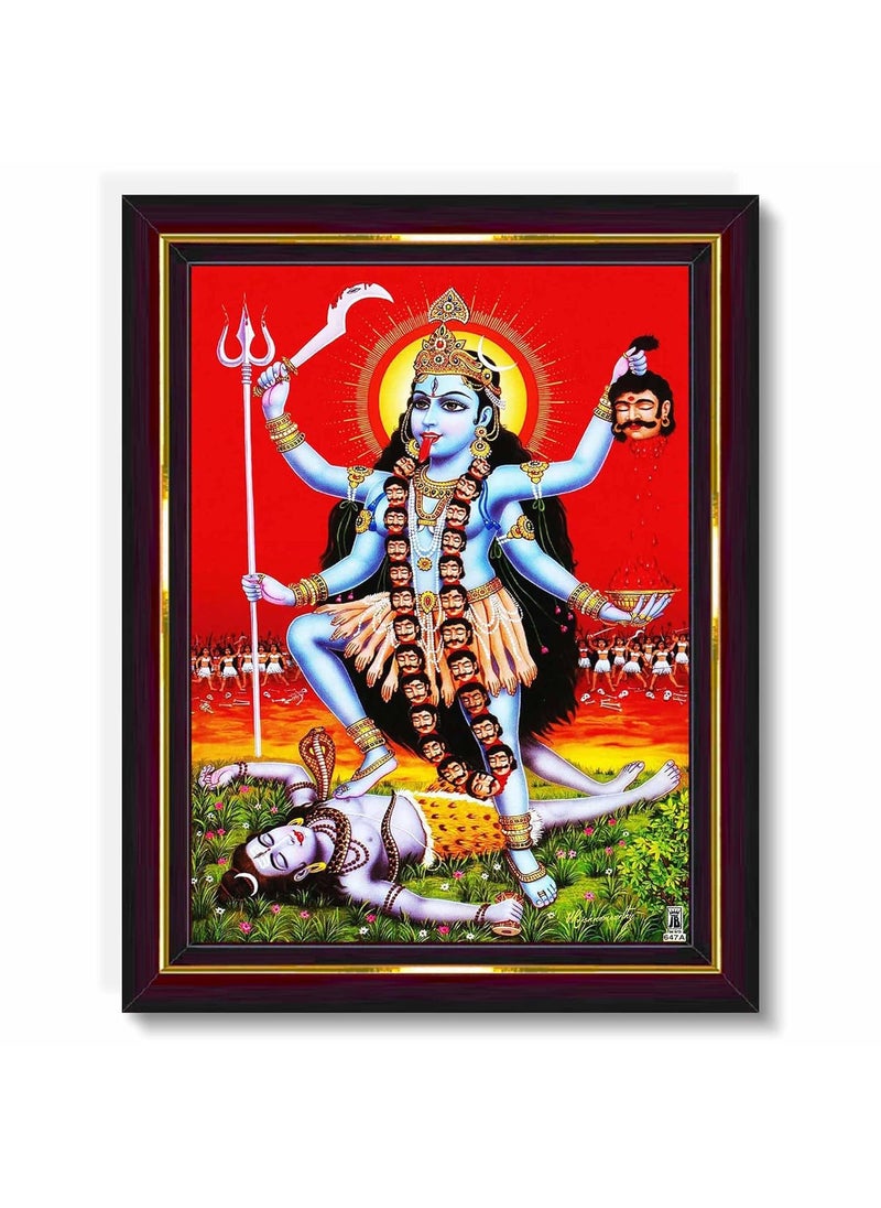 Pavan Photo Laminations Pavan Photo Laminations Maha Kali Maa Kalika Mata Mahakali Shiv Shiva Wall Painting Framed Home Decor WoodMatteBrownSmall Size6 x 8 Inch B181S  - Image 1