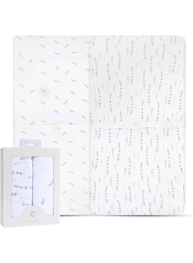 Ely's & Co. Ely's & Co. Changing Pad Cover 2 Pack - Baby Changing Pad Cover with 100% Jersey Cotton - Changing Pad Covers for Girls and Boys, Newborn Essentials (Forest Grey Leaf Floral)  - Image 1