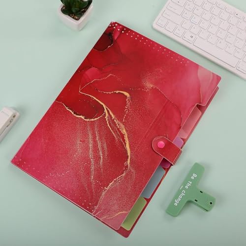 Corslet Expanding File Folder, Aesthetic Folders for School, Accordion File Organizer, Aesthetic Folder with Labels,5 Pockets Important Document Folders (Rose Red Marble File Folder) - Image 5