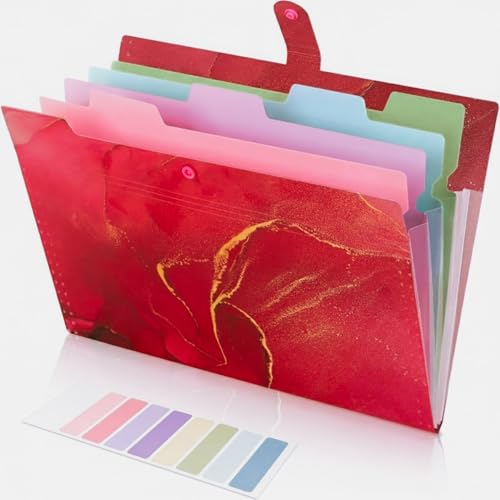 Corslet Expanding File Folder, Aesthetic Folders for School, Accordion File Organizer, Aesthetic Folder with Labels,5 Pockets Important Document Folders (Rose Red Marble File Folder) - Image 1