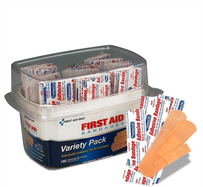 First Aid Only 90095 Adhesive Bandages, Plastic/Fabric, 150 Bandages/Kit