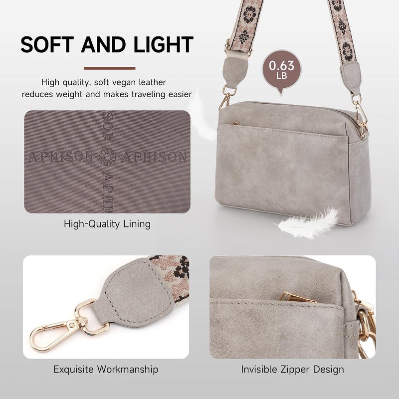 APHISON Small Crossbody Bags for Women, Triple Zip Crossbody Cell Phone Purse Shoulder Handbags with Adjustable Strap Gray - Image 5