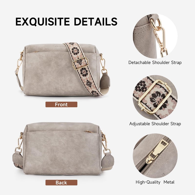 APHISON Small Crossbody Bags for Women, Triple Zip Crossbody Cell Phone Purse Shoulder Handbags with Adjustable Strap Gray - Image 4